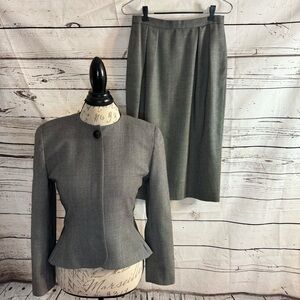 Christian Dior Vintage Wool Skirt Suit Black/Gray Size 6